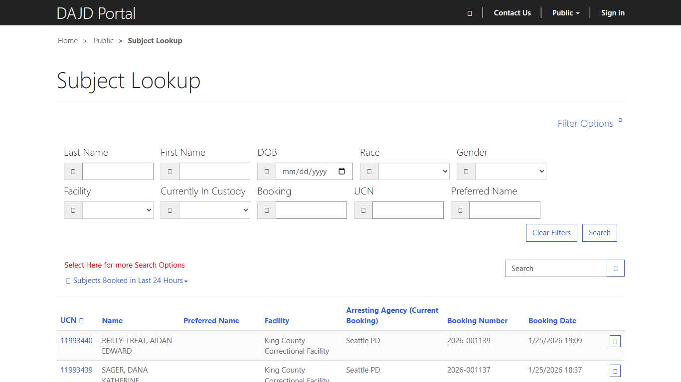 Subject Lookup · Custom Portal